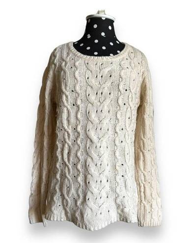 Coldwater Creek  Womens Sweater Sz M 10 12 Cream Ivory Chunky Cableknit Pullover