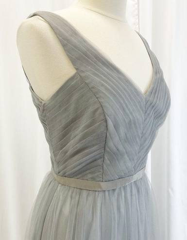 Monique Lhuillier  Bridesmaid Womens 12 Tulle Petra Pleated Sleeveless Gray Maxi