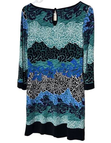 Laundry by Shelli Segal Laundry Shelli Segal Sheath Dress Long Sleeve Blue Green Floral Stretch Sz S