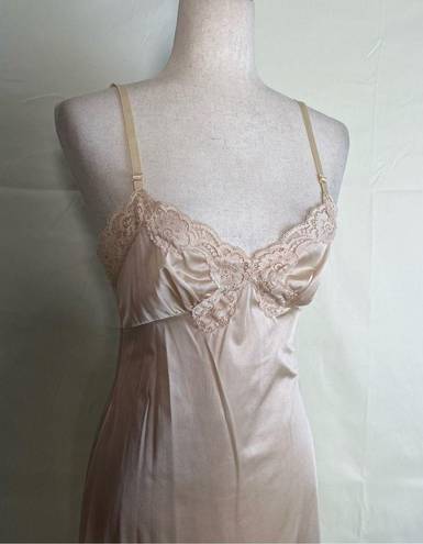 Vintage Cami Slip Dress Nightgown Lace Trim Champagne Mini Midi Length XS/S