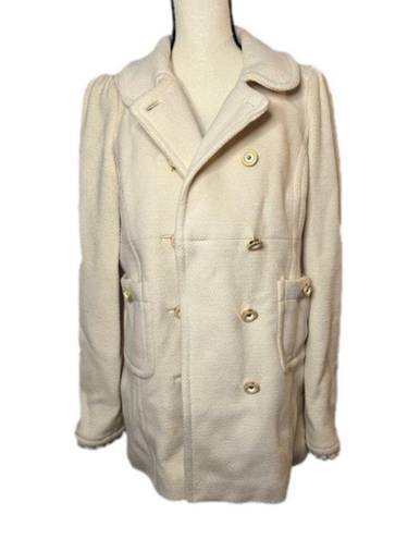 Juicy Couture Wool Blend Double Breasted Pea Coat Jacket in Cream Size Large