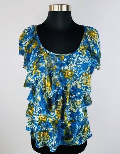 AB Studio  Womens Medium M Polyester Ruffle Tiered Lightweight Abstract Print Top