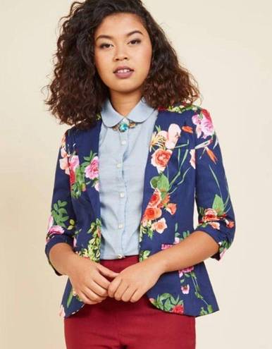 Modcloth  Birds of Paradise Floral Blazer, Navy and Multicolor, Size Small