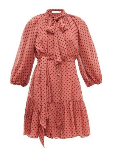 Zimmermann  Polka Dot Bow Chiffon Mini Dress in Burgundy