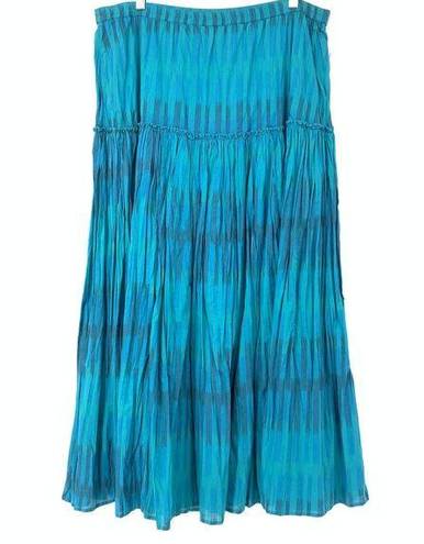 Coldwater Creek  Women's Size Large Pull On Broomstick Maxi Skirt Ikat Blue