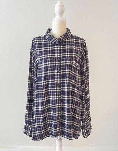 Treasure & Bond  Destroyed Boyfriend Plaid Flannel Long Sleeve Shirt Women's Larg