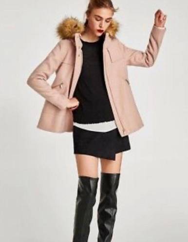 ZARA Women Short Coat With Textured Hood Pink Size M NWT