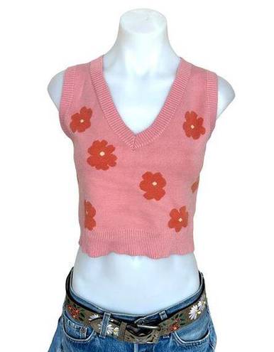 Daisy  Crop Knit Sweater Vest XS Retro Twee Peachy Pink Full Tilt Soft Preppy