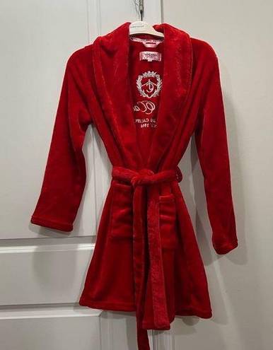 Juicy Couture  Red Plush Embroidered Robe Size S/M