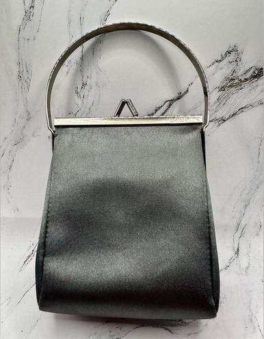 DKNY  Mini Gray Satin Pouch with Silver Handle 