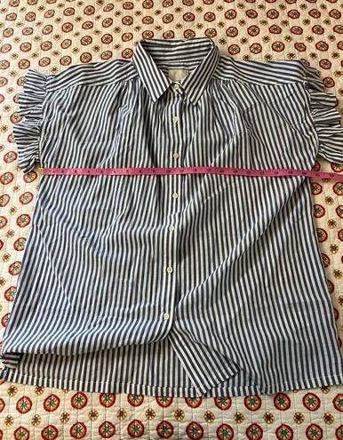 Industry EUC  Blue & White Striped Ruffle Sleeve Button Down Blouse Size Large