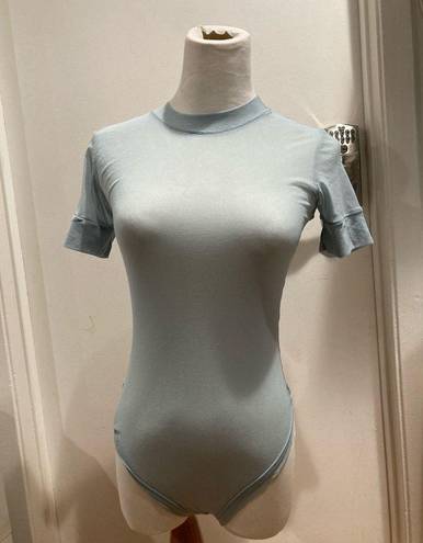 SKIMS  size large Summer mesh short sleeve bodysuit top sky blue sheer kim k