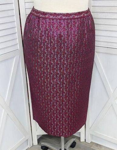 Elite Champagne Metallic Brocade Jacquard Pencil Midi Skirt Gray Pink 18