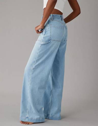 American Eagle Dreamy Drape Stretch Super High-Waisted Baggy Wide-Leg Jean in Easy Breezy Blue