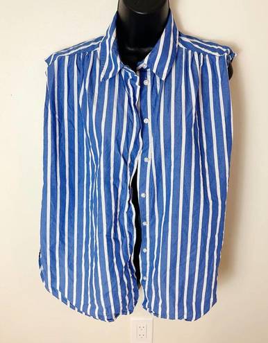 Mango  Womens Striped Organic Cotton Sleeveless Blouse Size Large Blue