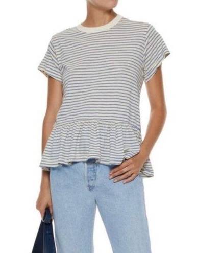 The Great  | blue and white striped ruffle peplum top