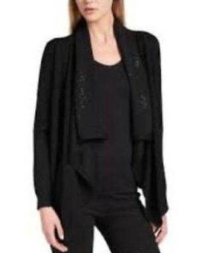 DKNY  Sequin Collar Open Front Cardigan Black