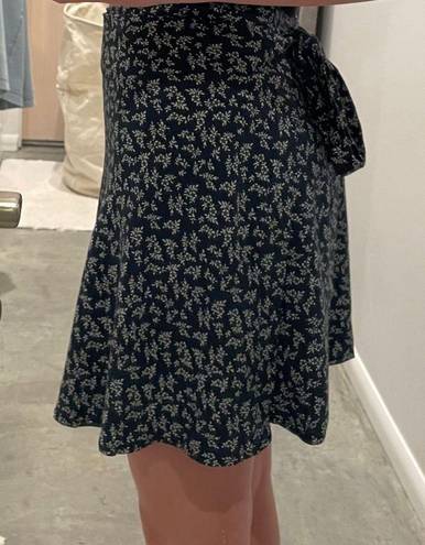 Brandy Melville Navy Blue Floral Tie Skirt