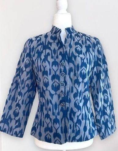 Coldwater Creek  Blue And Gray Embroidered Fabric Blazer Jacket Size 8