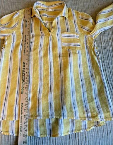 J.Jill  $79 Love Linen Daisy Stripe Roll-Tab Sleeve V-Neck Tunic Top Size Medium