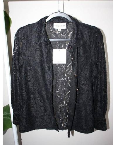 Parker Alex &  Women's M Blouse Black Floral Lace Button Up Long Sleeve NWT