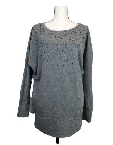 DKNY DNKY Jeans Womens Grey Sequin Accent Long Sleeve 100% Cotton Shirt Size M Medium