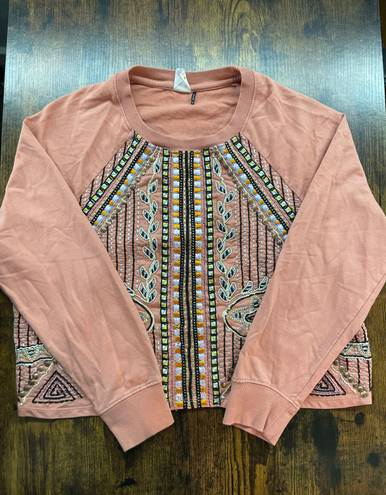 Akemi + Kin Anthropologie Embroidered Crew Neck Sweatshirt