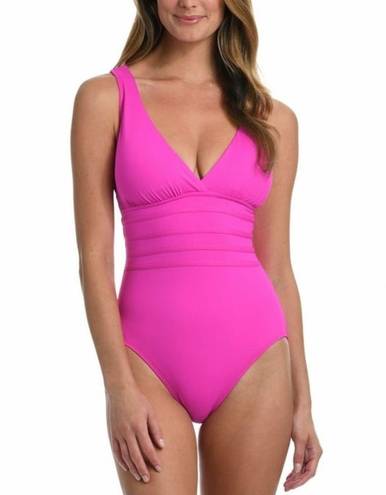 La Blanca  Banded Waist Strappy Cross Back One-Piece Swimsuit Orchid Pink Size 14