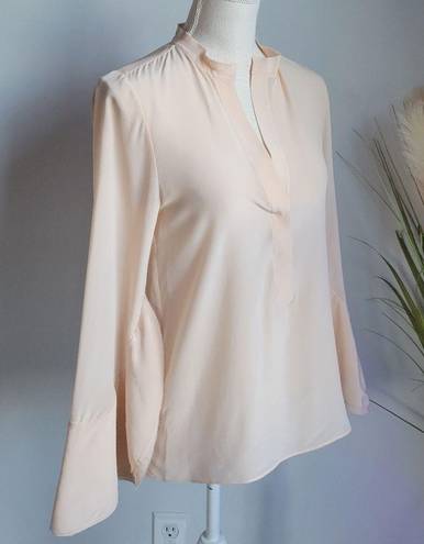 Alexis , 100% Silk Peach Pink Ruffle Flare Scallop Sleeve Blouse Top, XS, 4 6