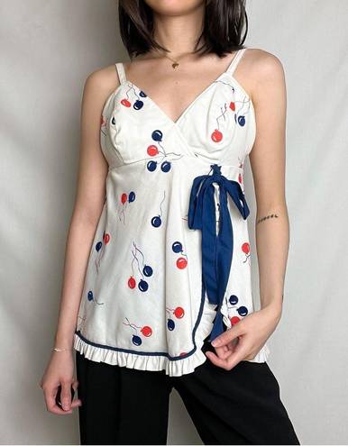 vintage 60s 70s white balloon print ruffle trim cami tank top