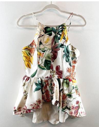 Anthropologie Cameo  Dahlia Floral Ruffle Hi Low Peplum Top