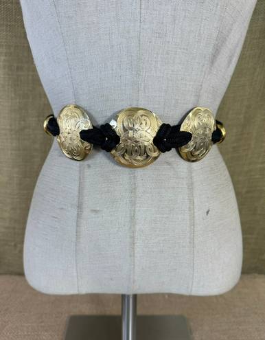 Vintage Black Rope Stretch Belt With Gold Toned Hardware 30