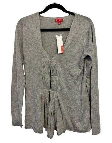 Elle  gray gathered front cardigan sweater NEW XS