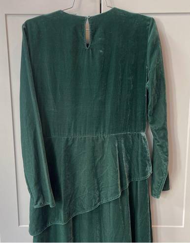 Maje  Elliptical Hem Emerald Gree Velvet Longsleeve Midi High Low Dress Designer