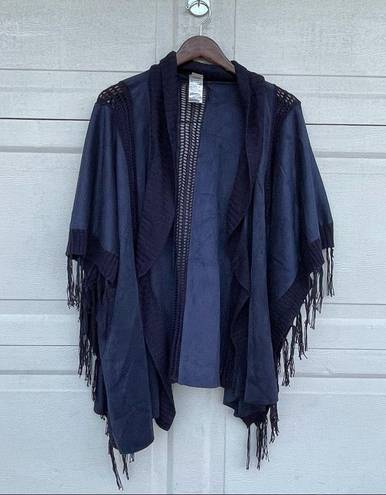 Chico's Chico’s Womens Kimono Top Boho Blue Faux Suede Fringe Crochet Wrap O/S