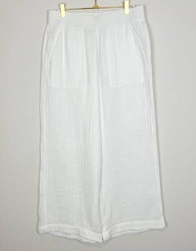 Lou & grey New LOFT  White Cotton Gauzy Wide Leg Pants Size Small