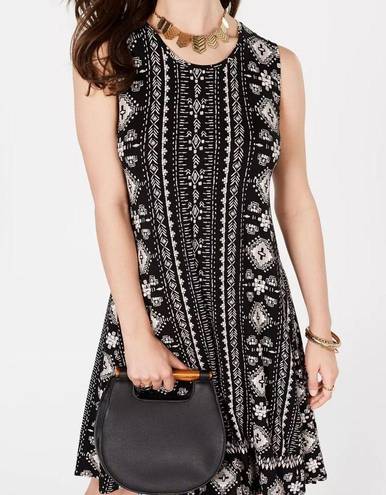 Style & Co A Line Swing Dress Black Cream Batik Print Women’s Large VGC