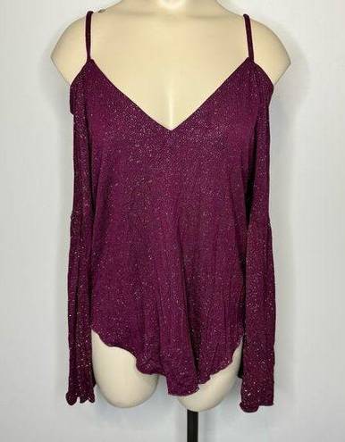 Chaser  Women's Size Medium Cold Shoulder Top Purple Shimmer Cage Back Blouse NWT