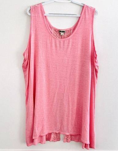 Live and let live  Pink Flowy Boho Lightweight Open Back Lacy Trim Blouse ~ Plus 2X