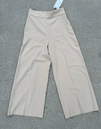 ZARA High Rise Wide Leg Tan Trouser Pants