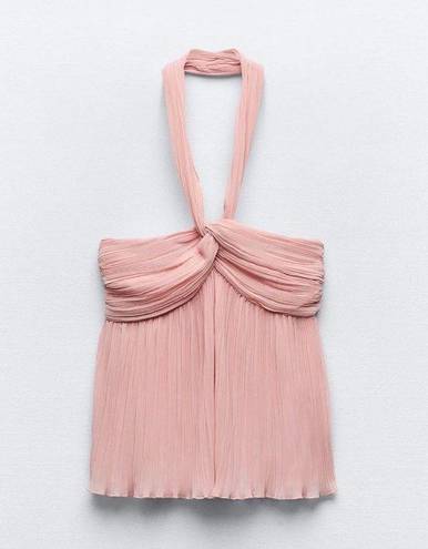 ZARA Pink Pleated Knot Top