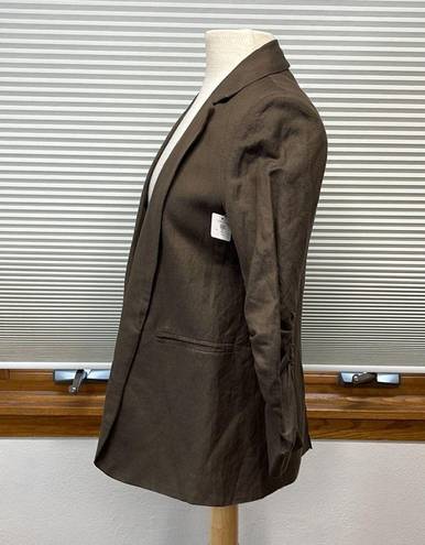 Wishlist S //  Apparel NWT Brown Linen Blend Ruched Sleeve Open Front Blazer