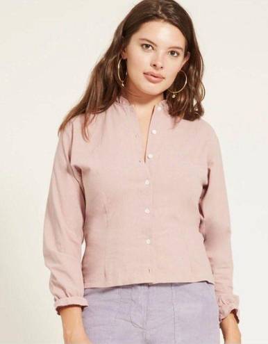 Petal Loup Liz Ruffle Button Up Cotton Blouse Top in  Pink Mauve