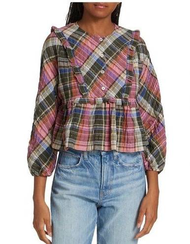 Veronica Beard  Katalina Top Pink Plaid Blouse SZ 6 NWT!