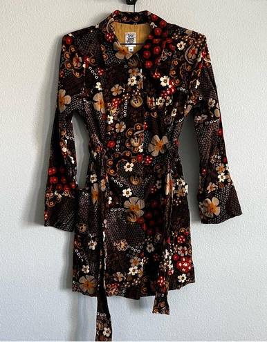 Ivy Jane  Brown Groovy Flower Corduroy Long Coat. Size Medium