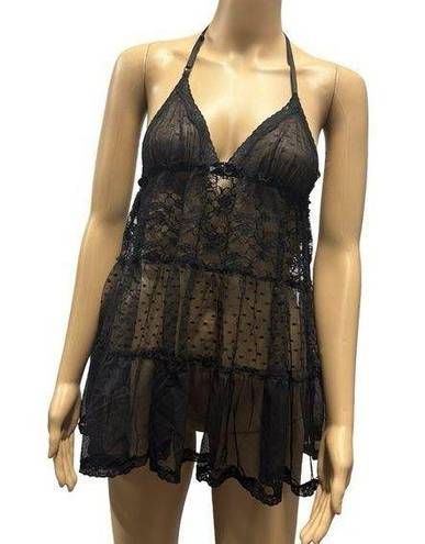 Frederick's of Hollywood  Black Lace Mesh Chemise Sheer Lingerie Women’s XS