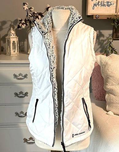 Free Country White Puffer Vest Reversible Charcoal Frosted Sherpa Zip Ski Jacket Womens Small