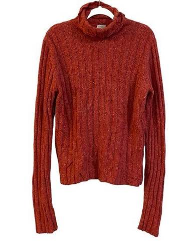 Garnet Hill  Turtleneck Sweater Size Large Red Wool Ribbed Knit