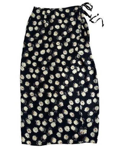 Vintage Maxi Wrap Skirt Black White Floral Whimsygoth 90s Jay Jacobs