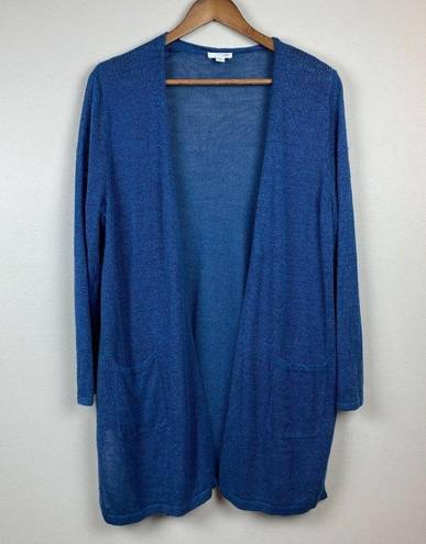 J.Jill  Cardigan Sweater LP Blue Linen Blend Open Front Longline‎ Petite